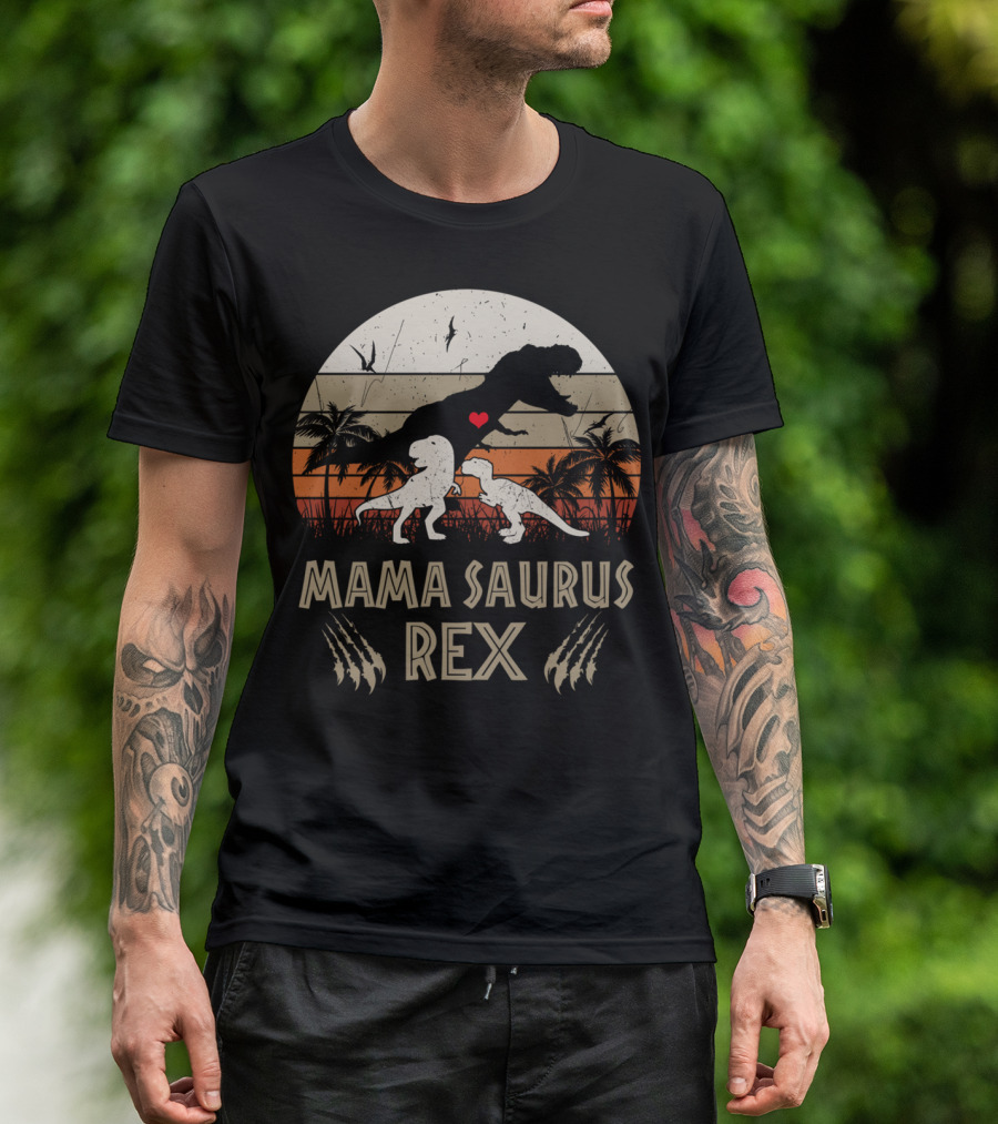 Mamasaurus Rex Cool Mom Dinosaur Scene With Heart And Claw Marks T-Shirt