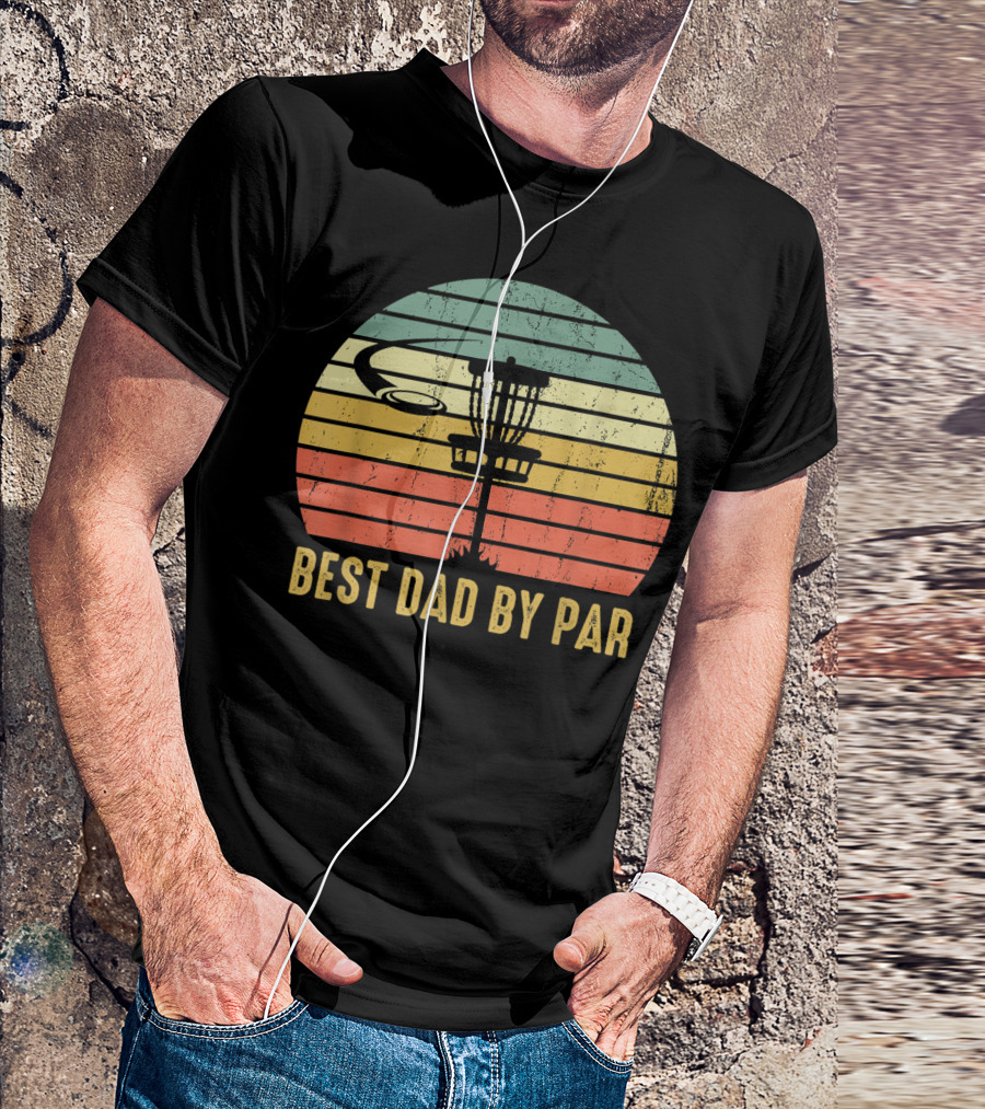Best Dad By Par Vintage Disc Golf Basket Retro Sunset T-Shirt
