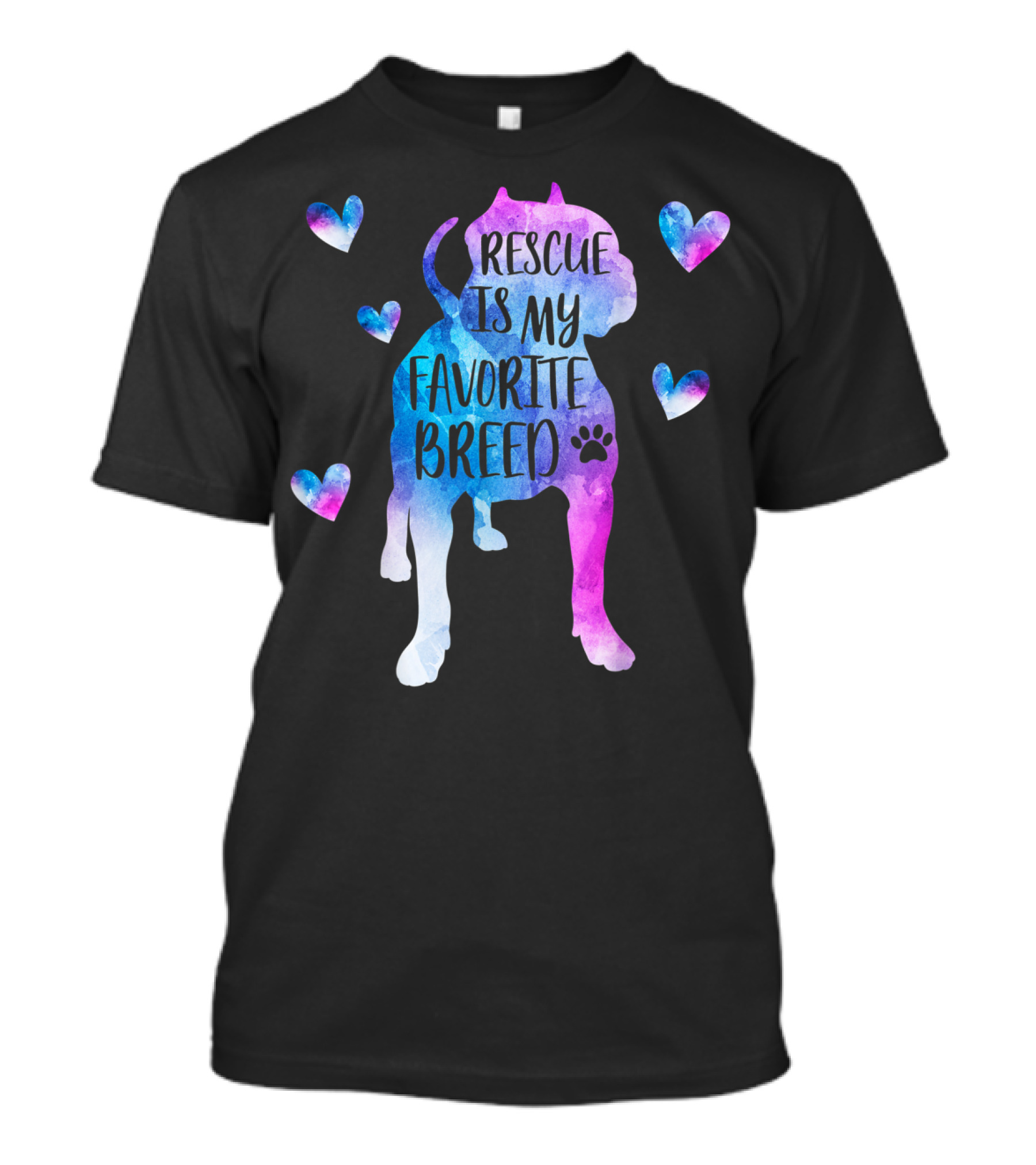 Rescue Is My Favorite Breed Watercolor Pitbull Hearts T-Shirt