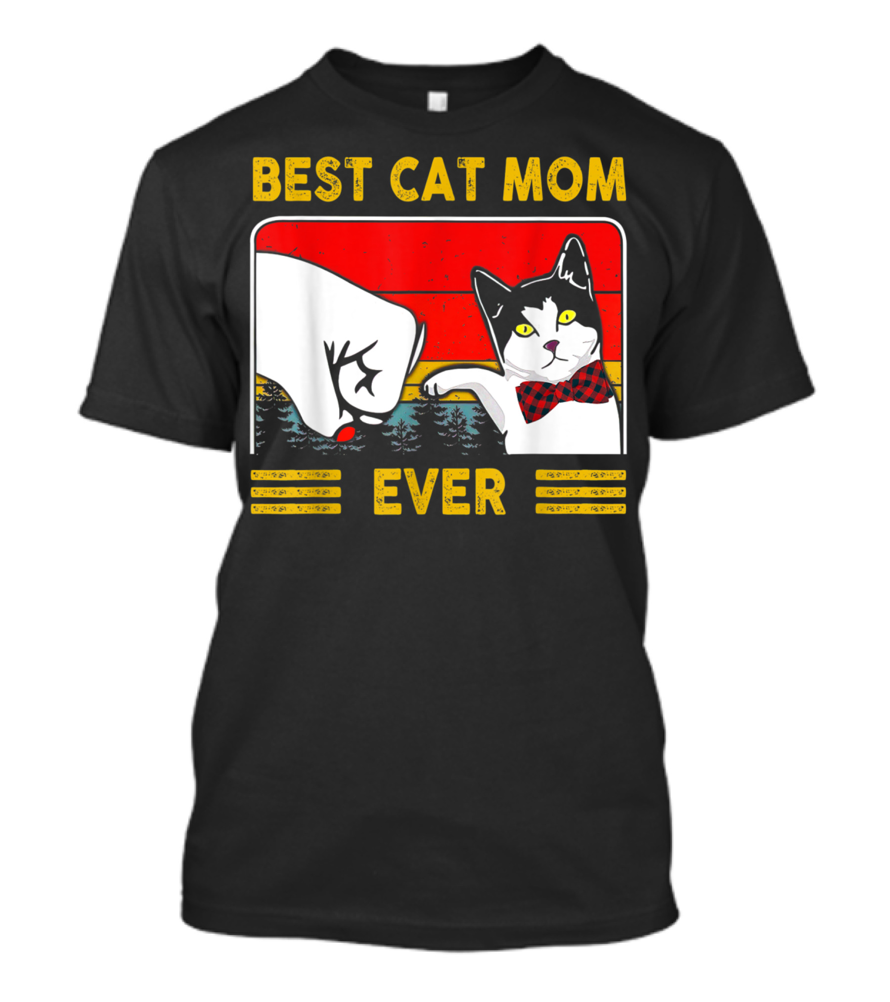 BEST CAT MOM EVER Retro Vintage Cat With Fist Bump And Bow Tie T-Shirt