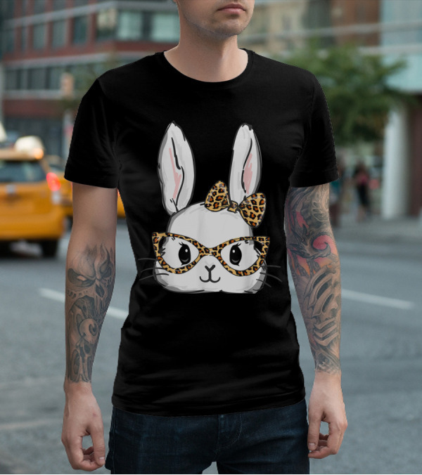 Bunny Rabbit Leopard Glasses Bow Easter T-Shirt