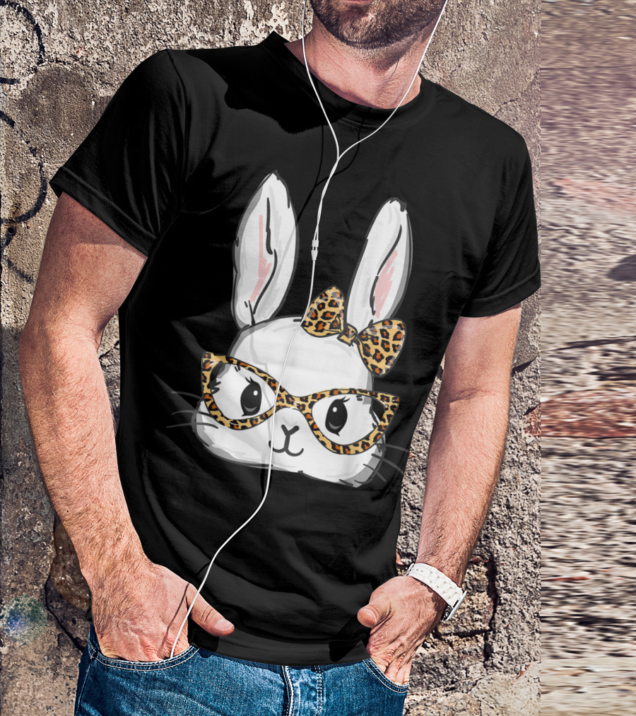 Bunny Rabbit Leopard Glasses Bow Easter T-Shirt