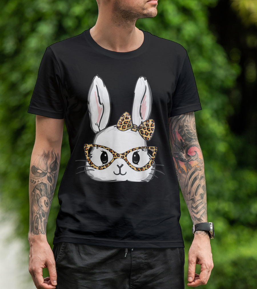 Bunny Rabbit Leopard Glasses Bow Easter T-Shirt