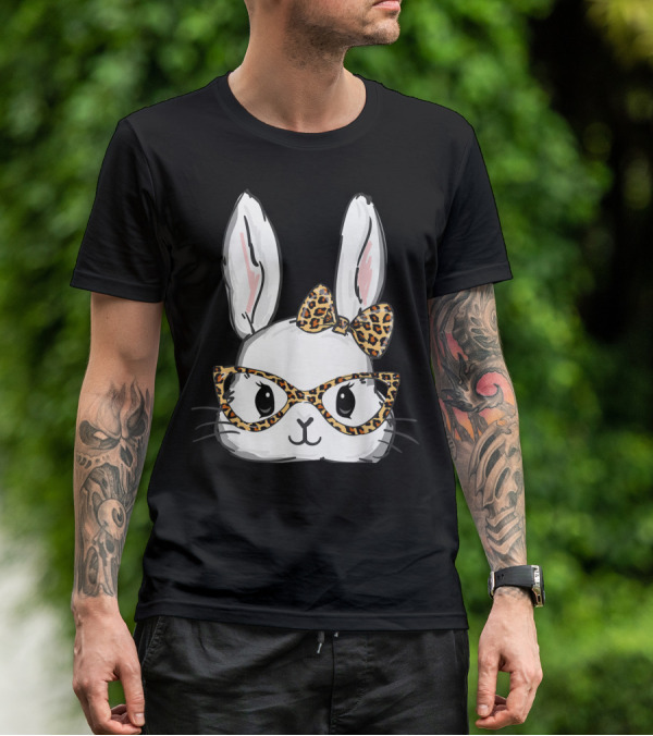 Bunny Rabbit Leopard Glasses Bow Easter T-Shirt