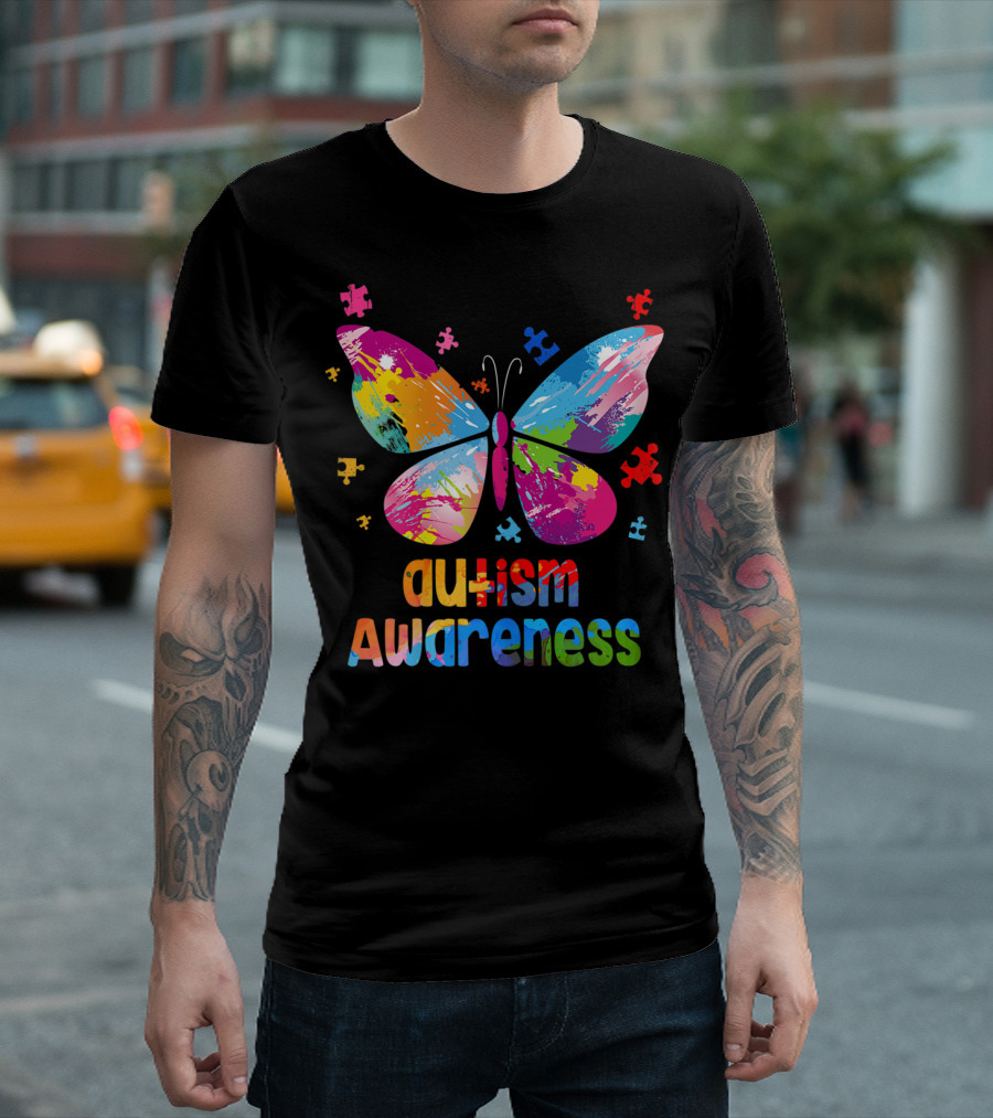 Autism Awareness Butterfly Puzzle Piece Girls T-Shirt