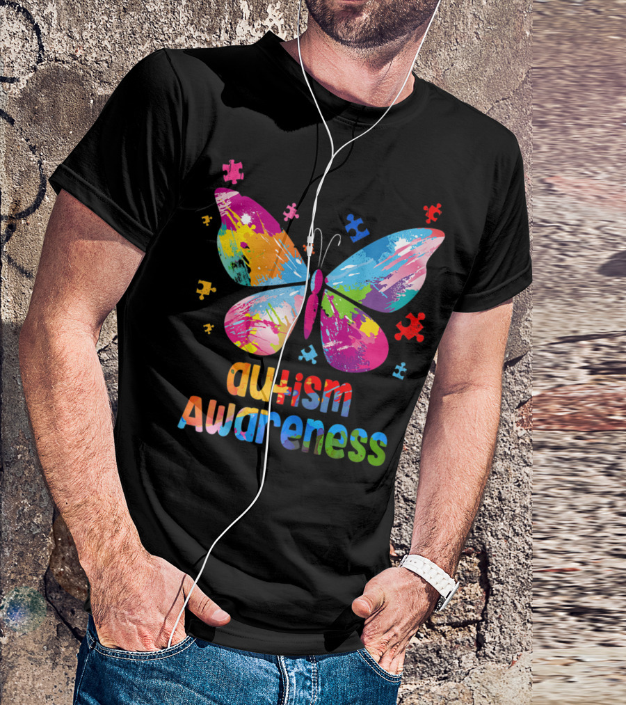 Autism Awareness Butterfly Puzzle Piece Girls T-Shirt