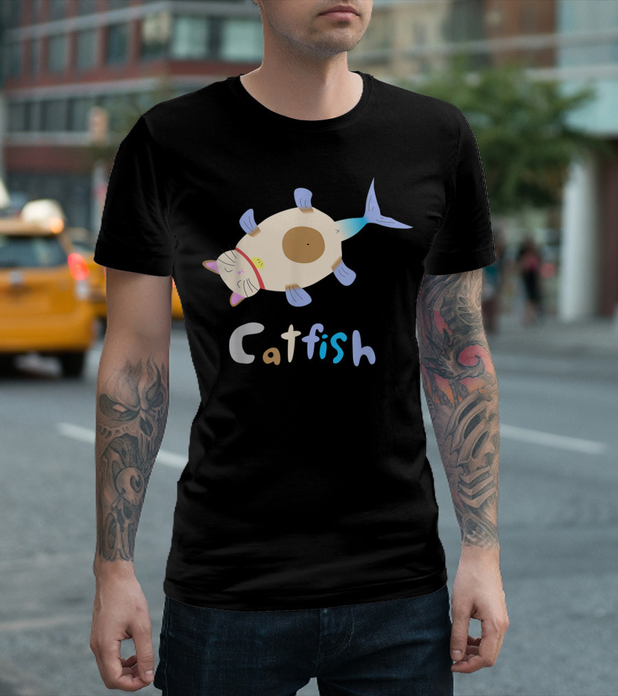 Catfish Sleeping Cat Head Fish Body Playful T-Shirt