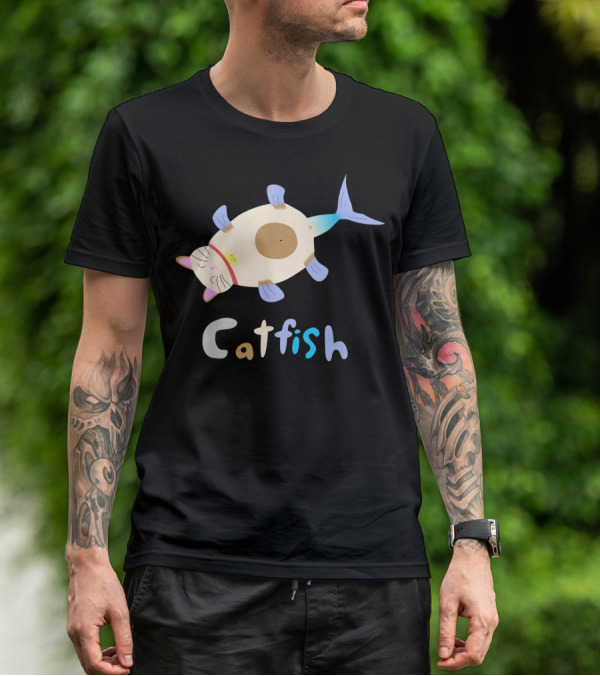 Catfish Sleeping Cat Head Fish Body Playful T-Shirt