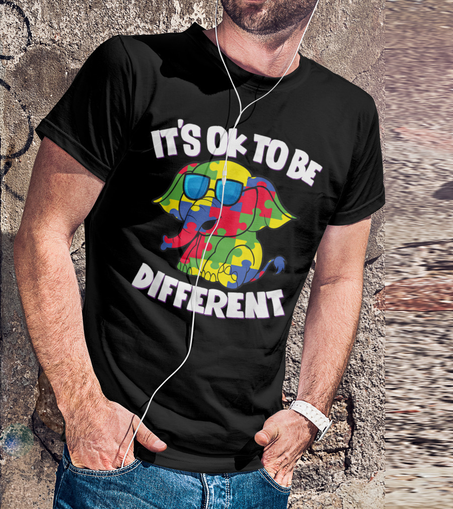 It's Ok To Be Different Autism Awareness Elephant Puzzle T-Shirt
