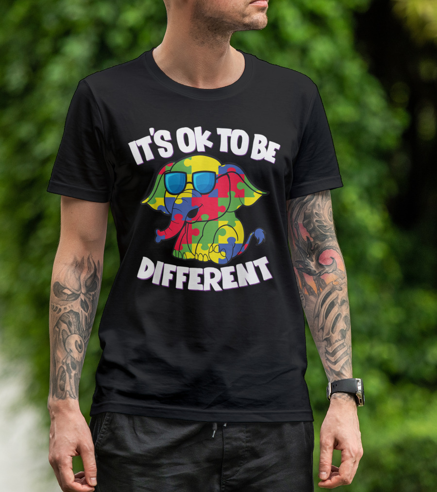 It's Ok To Be Different Autism Awareness Elephant Puzzle T-Shirt