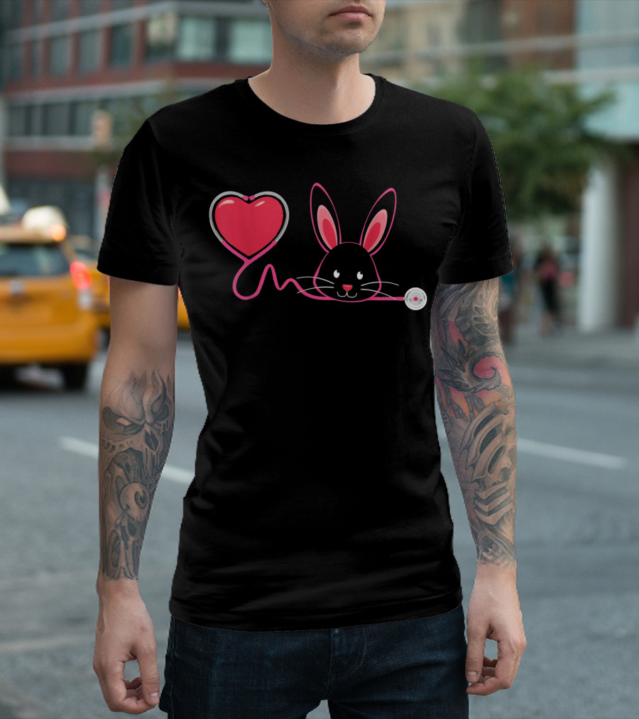 Nurse Bunny Easter Heart Stethoscope T-Shirt