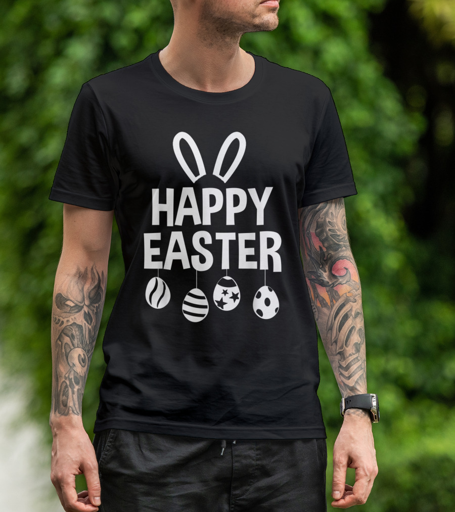 Happy Easter Bunny Ears With Hanging Eggs T-Shirt