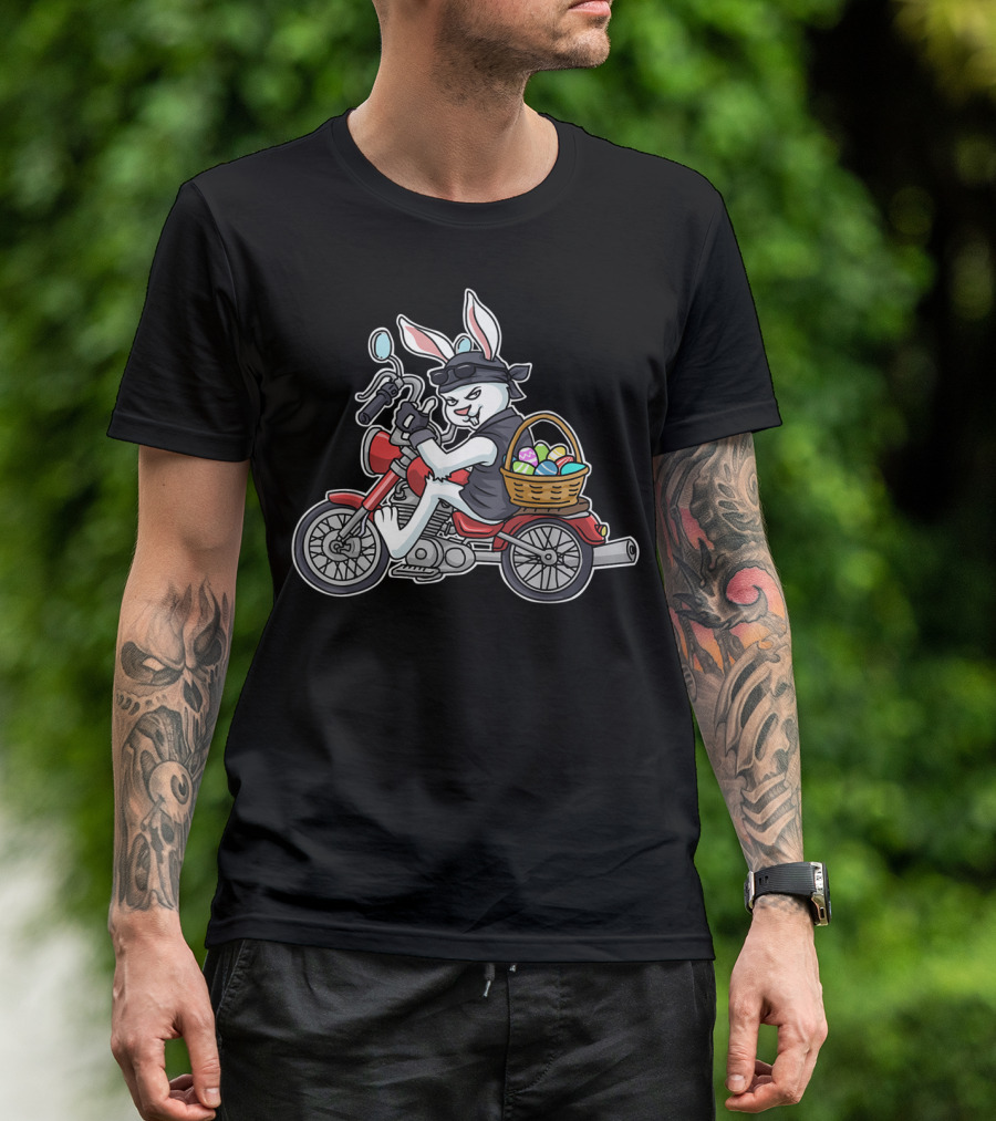 Easter Bunny Motorcycle Biker With Basket Of Eggs Braap T-Shirt