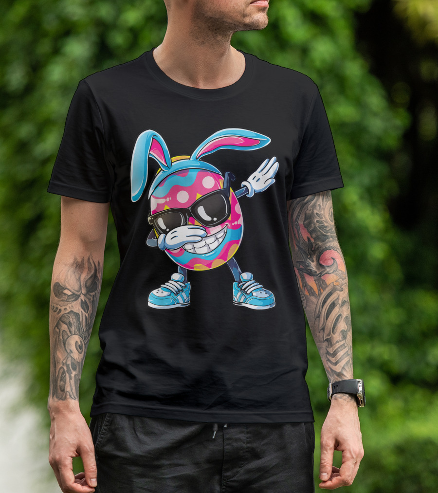Dabbing Easter Egg With Bunny Ears And Sunglasses T-Shirt