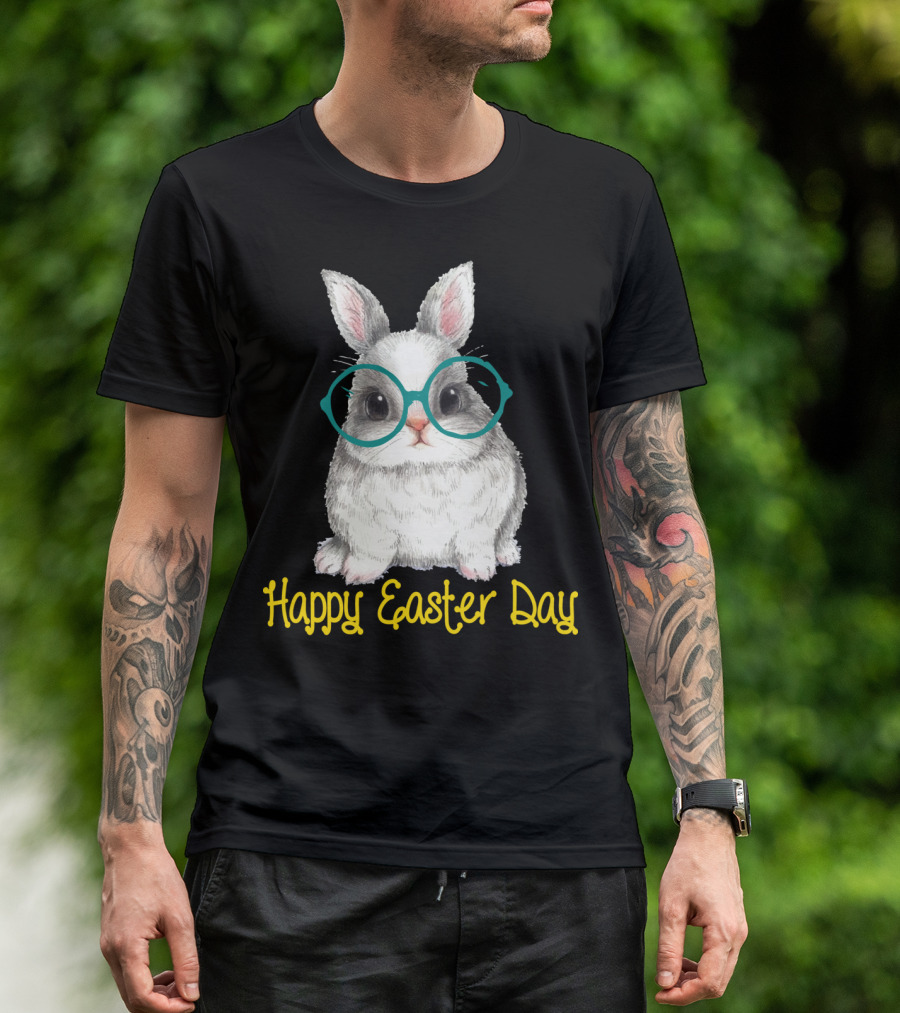 Happy Easter Day Bunny With Glasses T-Shirt