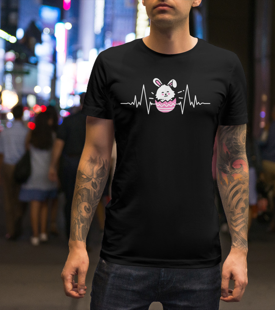 Easter Bunny Egg Rabbit Heartbeat Line T-Shirt