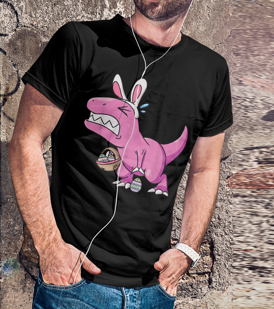 Easter Dinosaur Rex Egg Hunt Is On Funny T-Rex With Bunny Ears And Basket T-Shirt