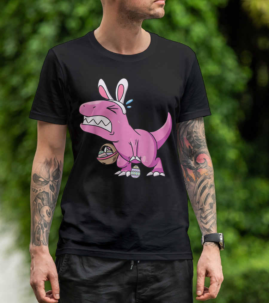 Easter Dinosaur Rex Egg Hunt Is On Funny T-Rex With Bunny Ears And Basket T-Shirt