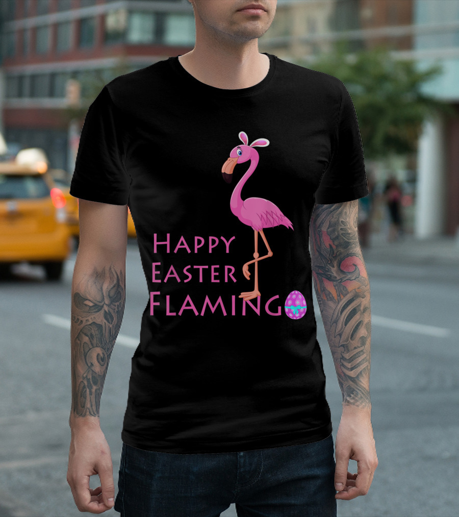 Happy Easter Flamingo Pink Bird Eggs Basket Women T-Shirt