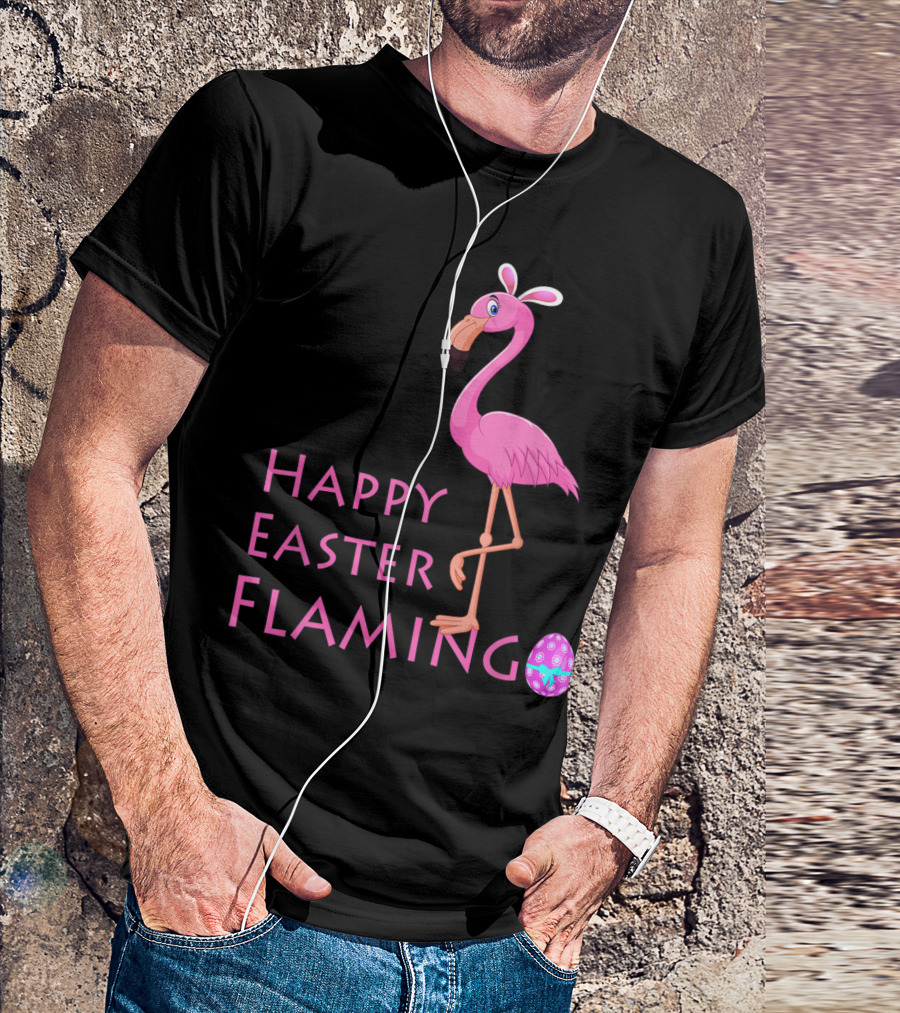 Happy Easter Flamingo Pink Bird Eggs Basket Women T-Shirt