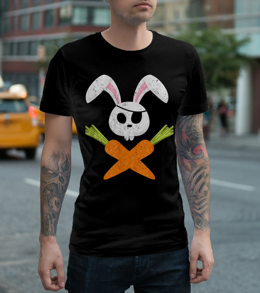 Funny Easter Bunny Rabbit Pirate Skull With Crossed Carrots T-Shirt