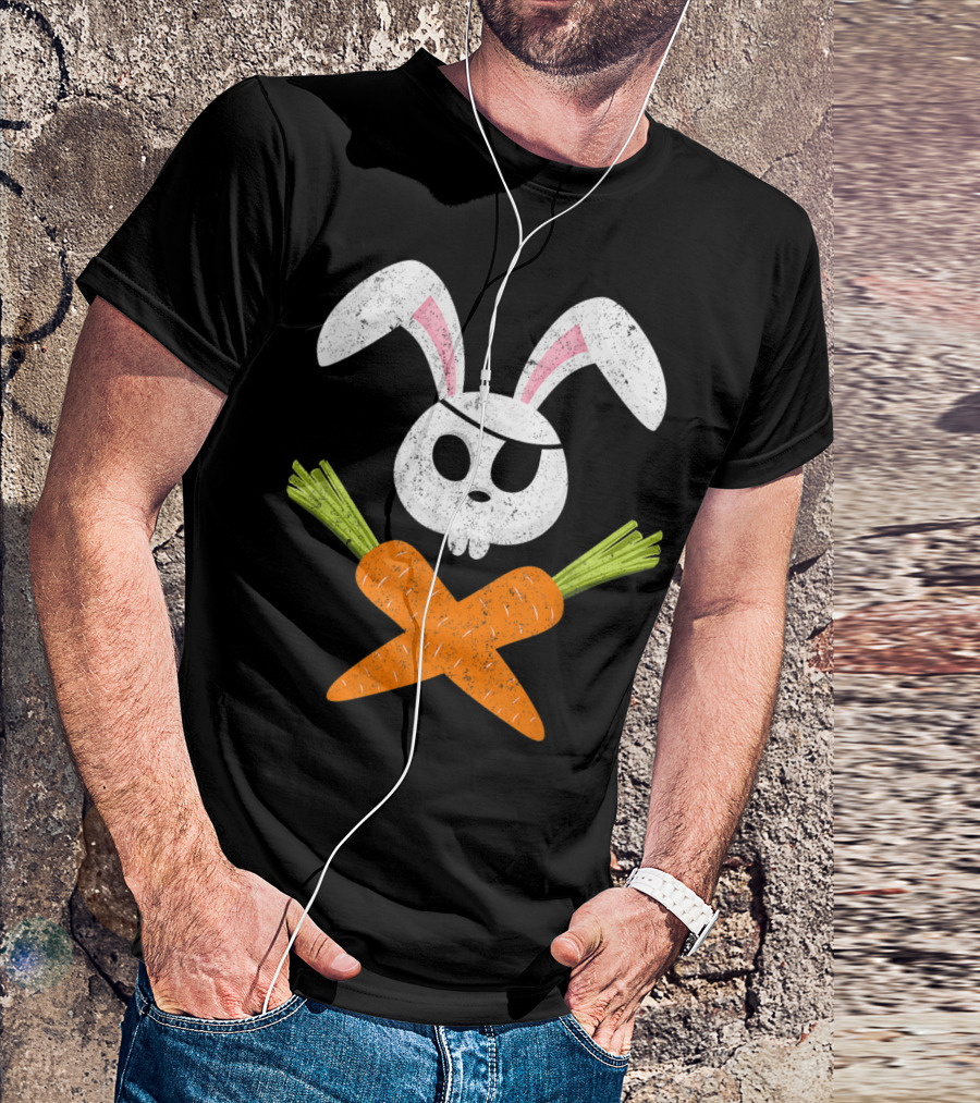 Funny Easter Bunny Rabbit Pirate Skull With Crossed Carrots T-Shirt