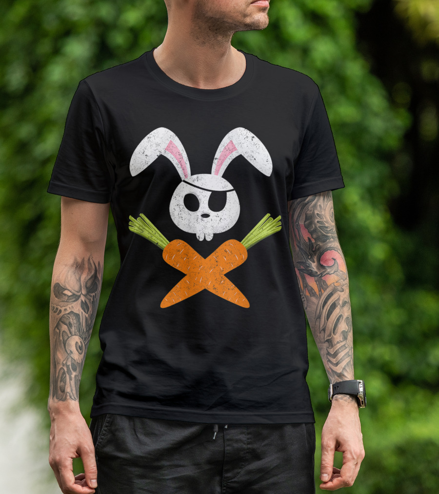 Funny Easter Bunny Rabbit Pirate Skull With Crossed Carrots T-Shirt