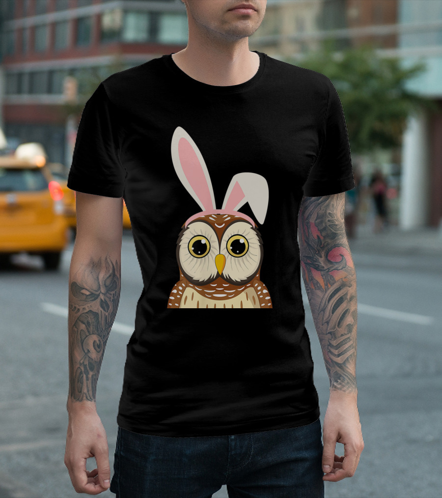 Funny Owl Bunny Ear Easter Egg Hunting Rabbit Day T-Shirt