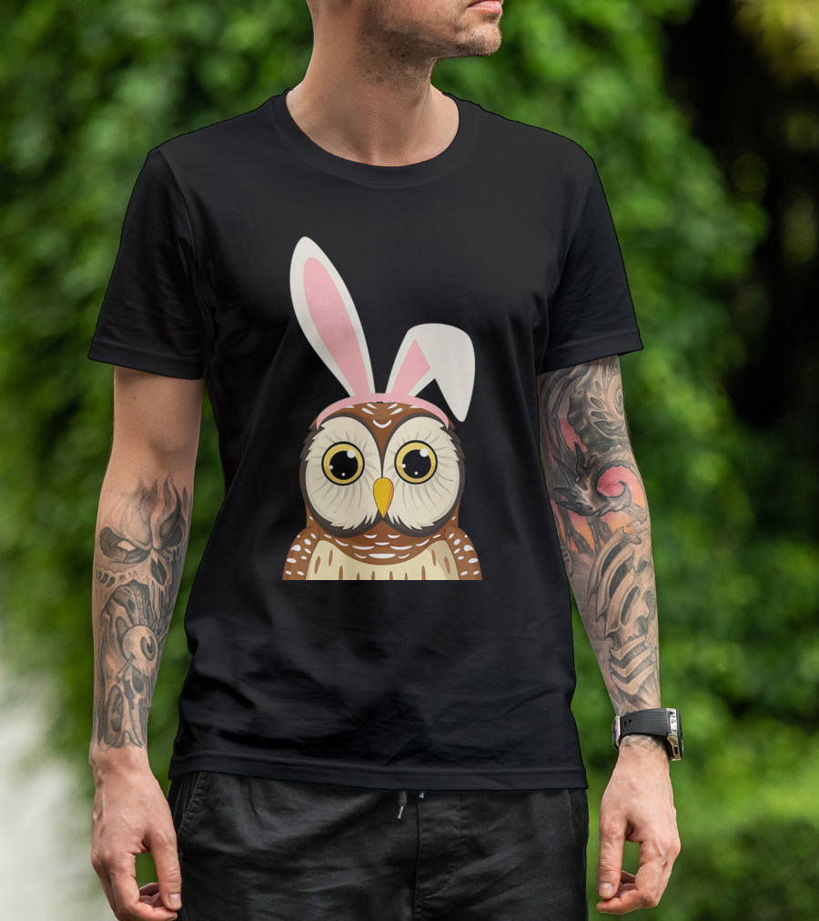 Funny Owl Bunny Ear Easter Egg Hunting Rabbit Day T-Shirt