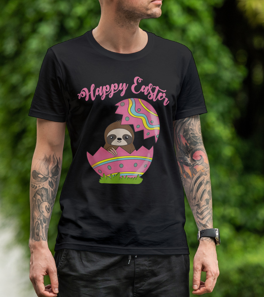 Happy Easter Sloth In Colorful Easter Egg T-Shirt