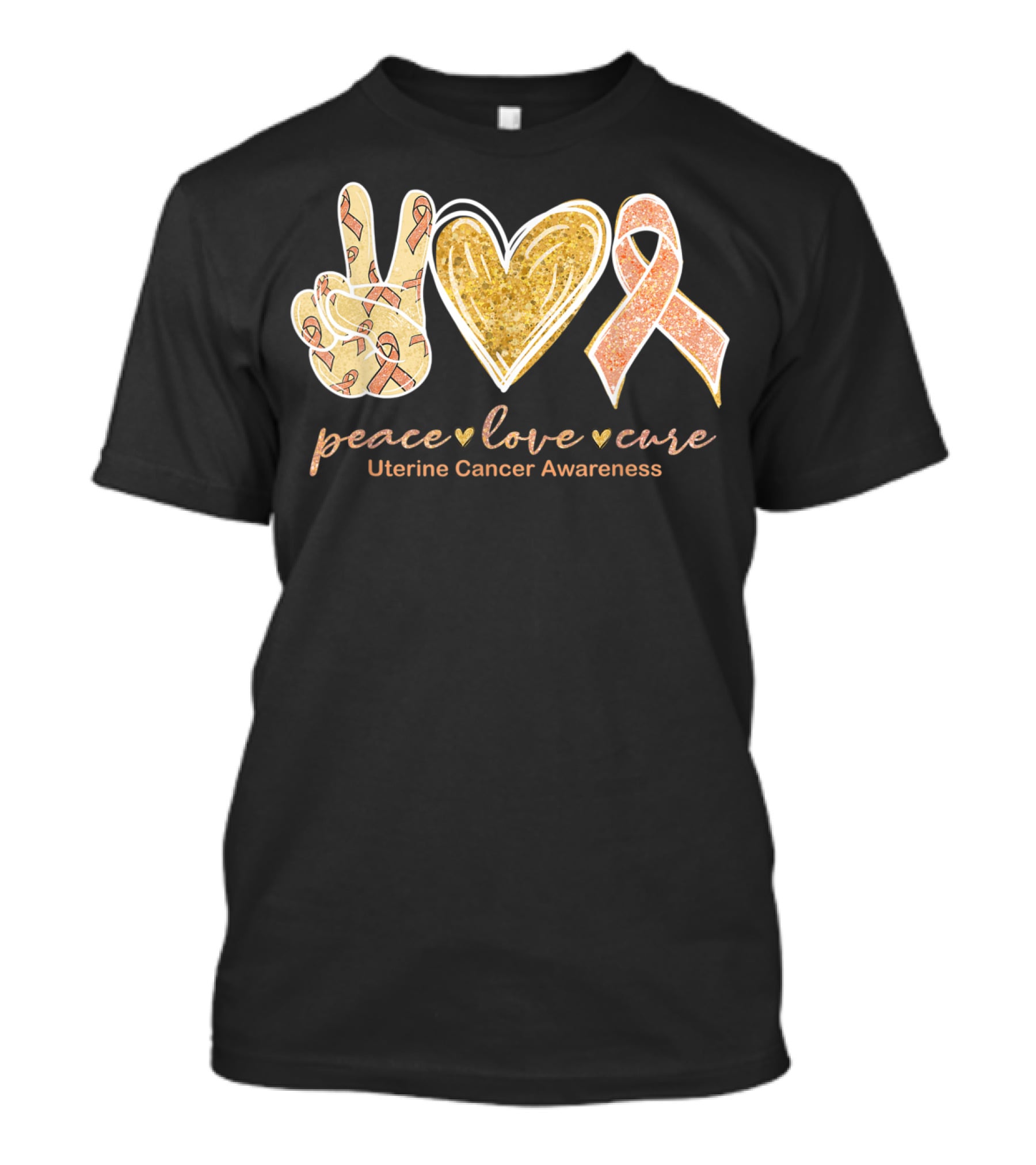 Peace Love Cure Uterine Cancer Awareness Peach T-Shirt