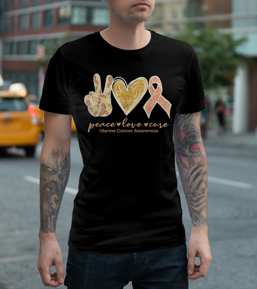 Peace Love Cure Uterine Cancer Awareness Peach T-Shirt