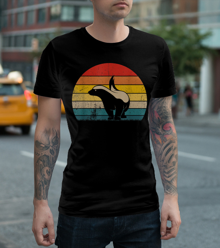 Honey Badger Vintage Sunset Silhouette Retro Style Animal T-Shirt