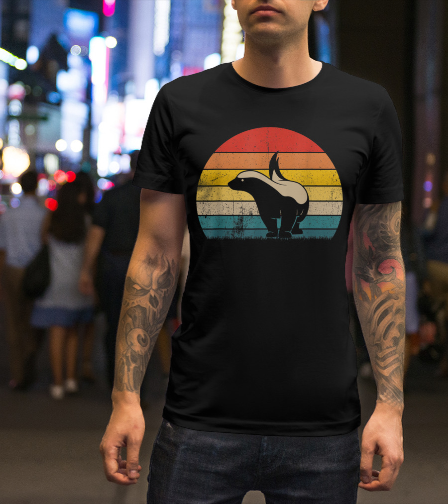 Honey Badger Vintage Sunset Silhouette Retro Style Animal T-Shirt