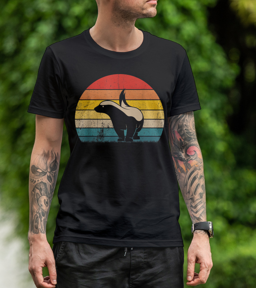Honey Badger Vintage Sunset Silhouette Retro Style Animal T-Shirt