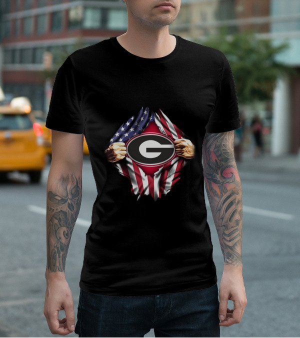 United States Flag Georgia Bulldogs Logo Emblem T-Shirt