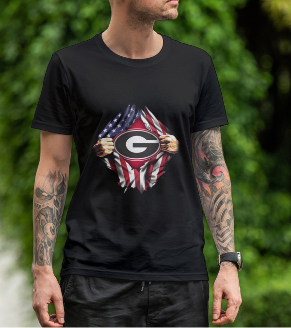 United States Flag Georgia Bulldogs Logo Emblem T-Shirt