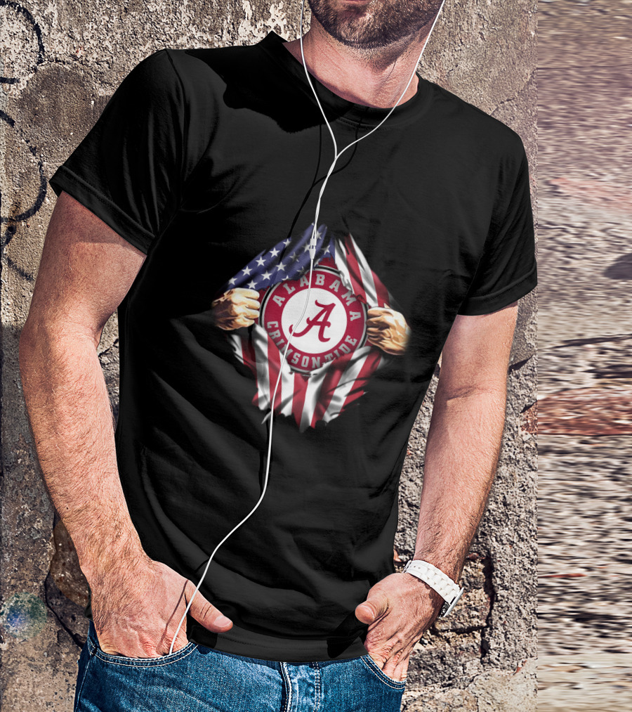 Alabama Crimson Tide American Flag Rip T-Shirt
