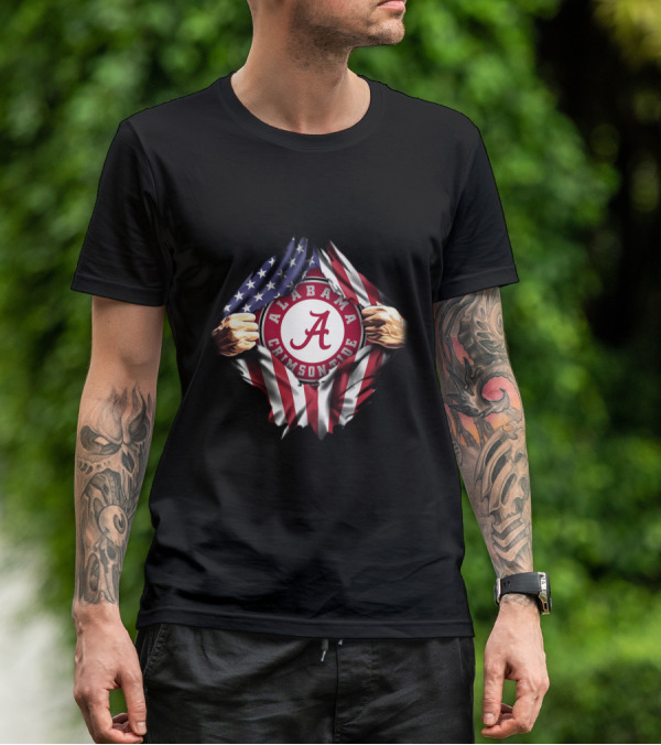 Alabama Crimson Tide American Flag Rip T-Shirt