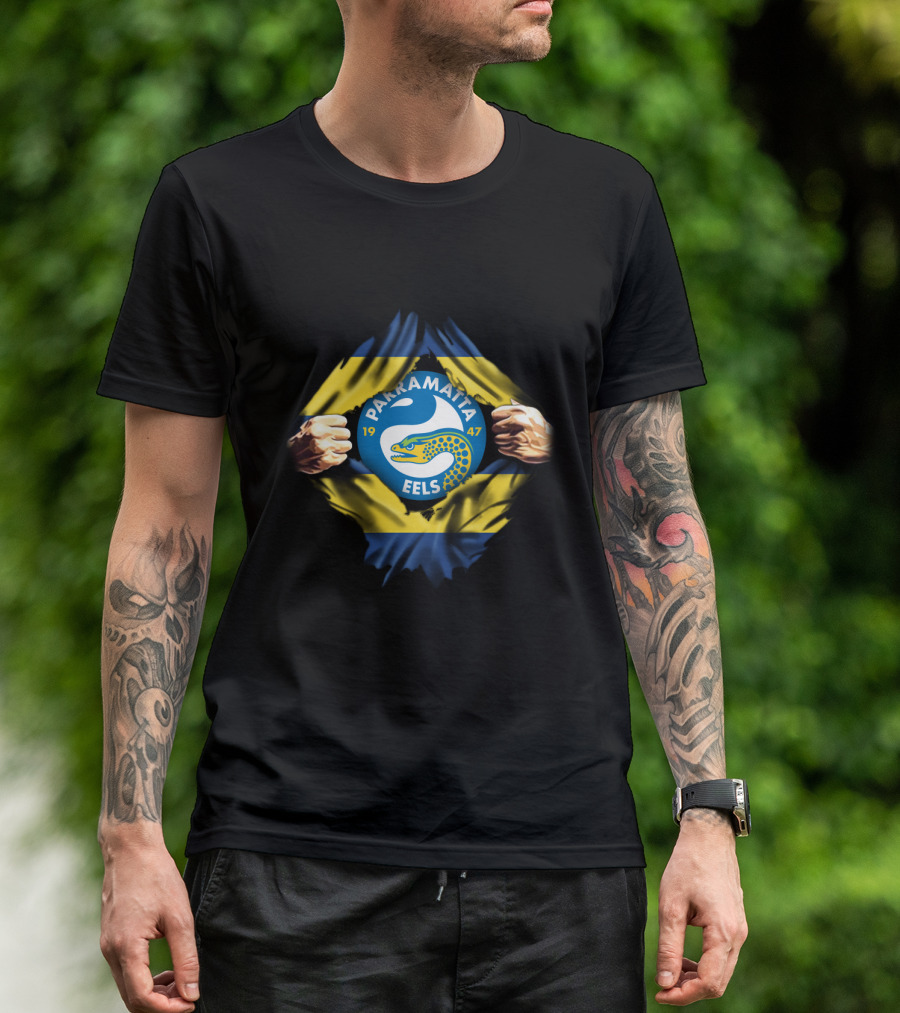 Parramatta Eels Logo With Yellow And Blue Flag And Fist T-Shirt