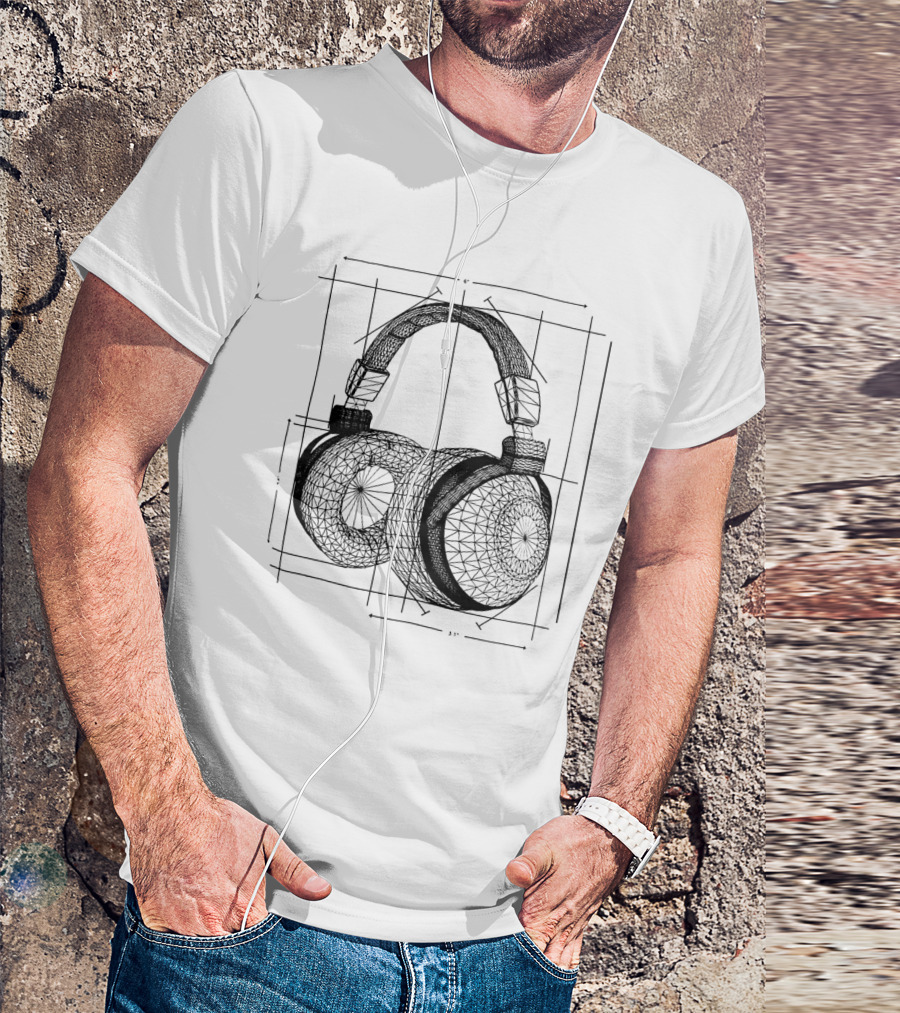 Music Lover Geometric Headphone Sketch T-Shirt