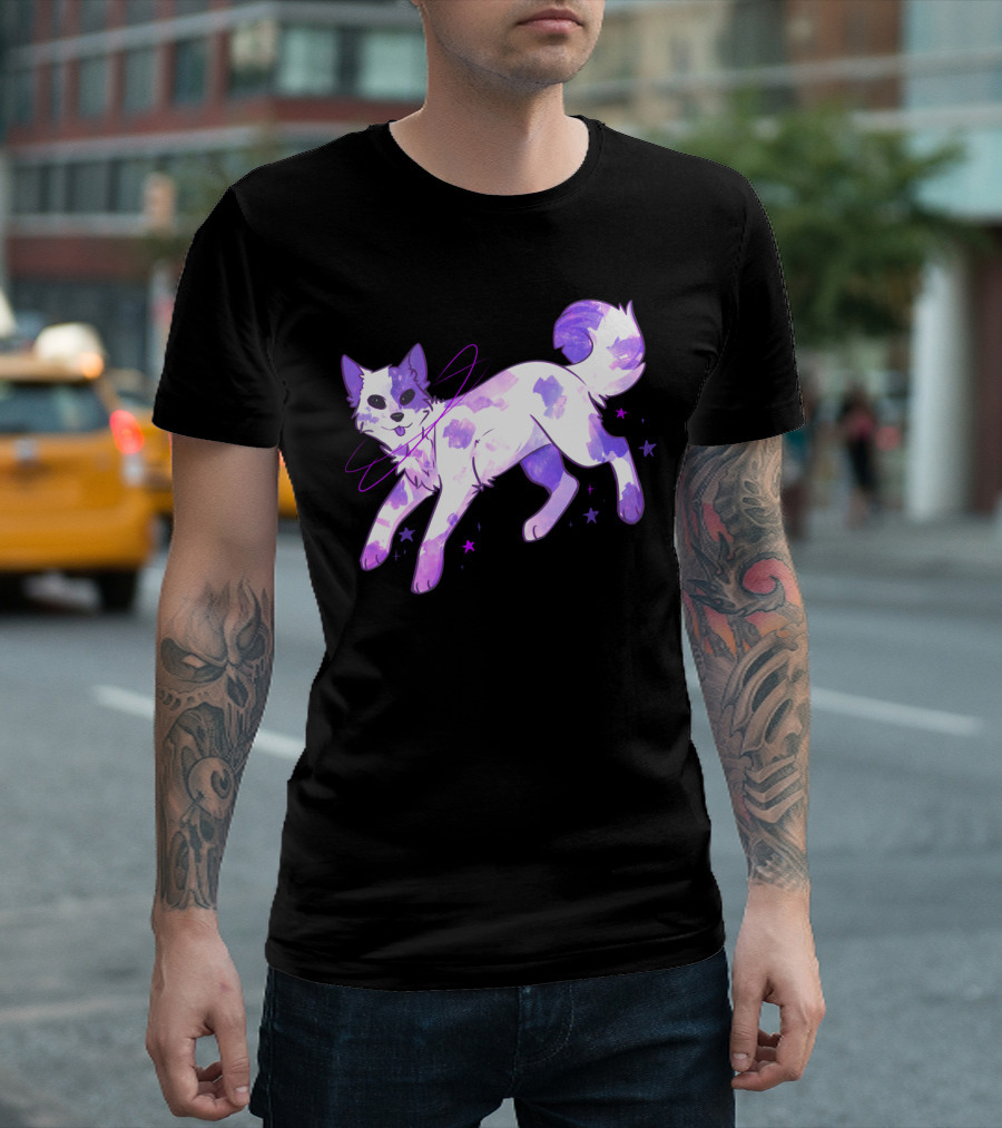 Playful Galaxy Dog With Purple Star Cosmos T-Shirt