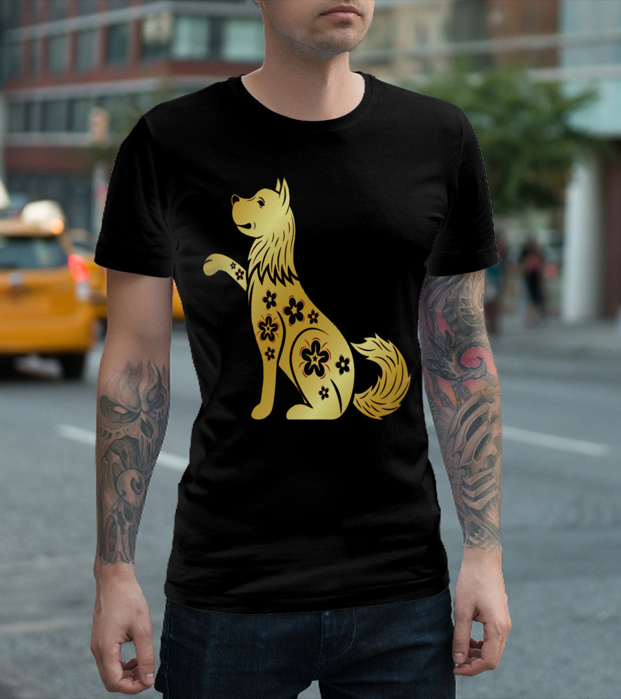 Golden Dog With Floral T-Shirt