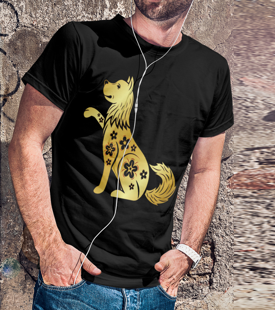 Golden Dog With Floral T-Shirt
