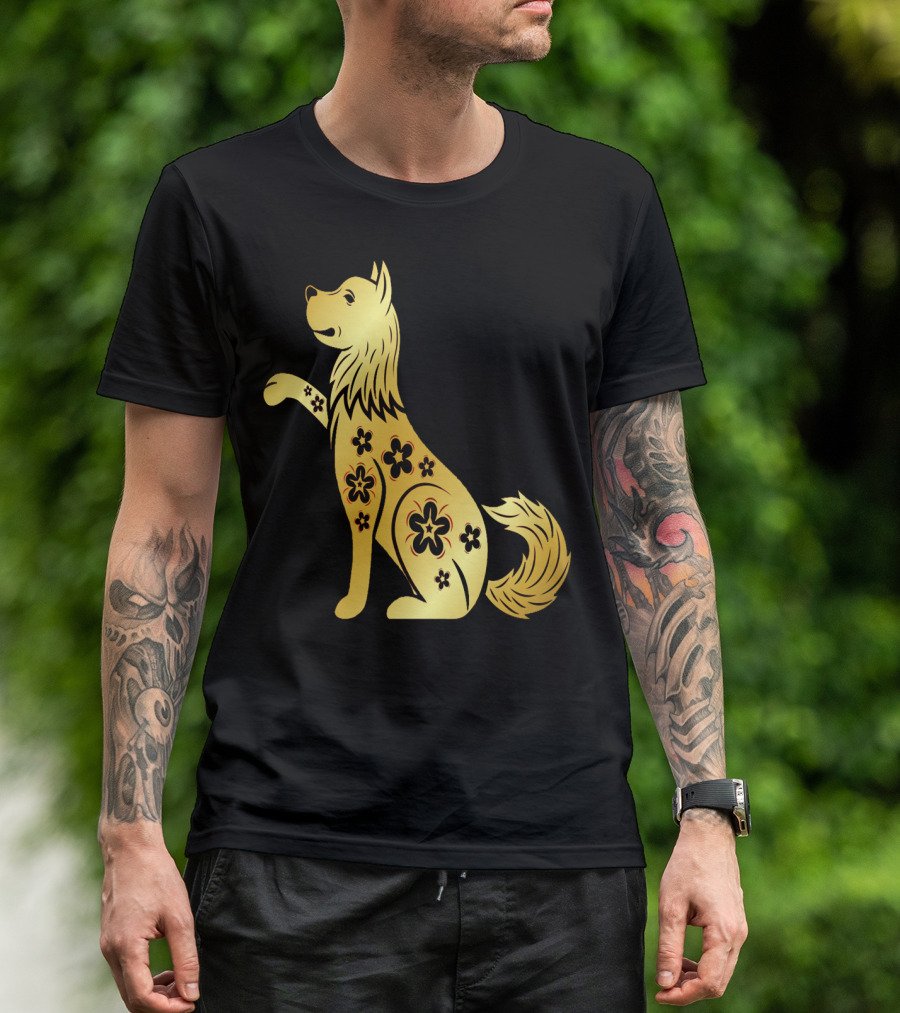 Golden Dog With Floral T-Shirt