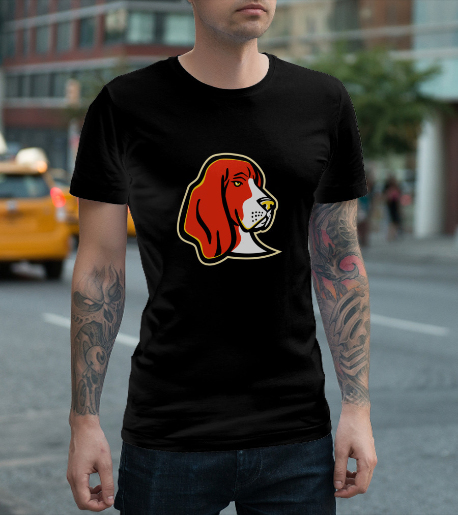 Basset Hound Dog Mascot Red and White Stylized Head T-Shirt