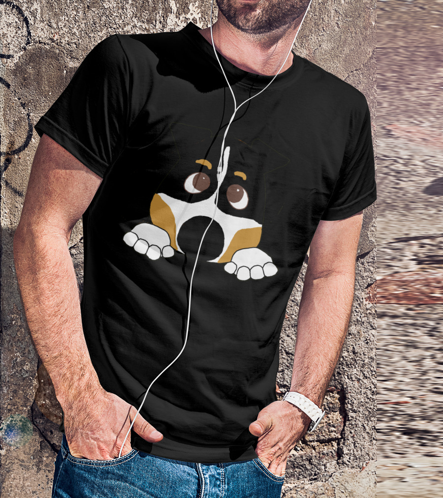 Bernese Mountain Dog Tan Peeking Adorable Cartoon Face T-Shirt