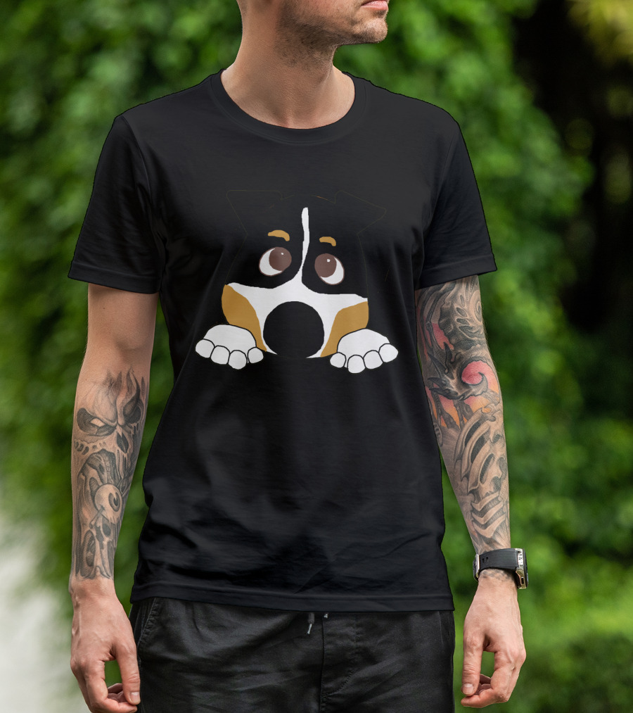 Bernese Mountain Dog Tan Peeking Adorable Cartoon Face T-Shirt