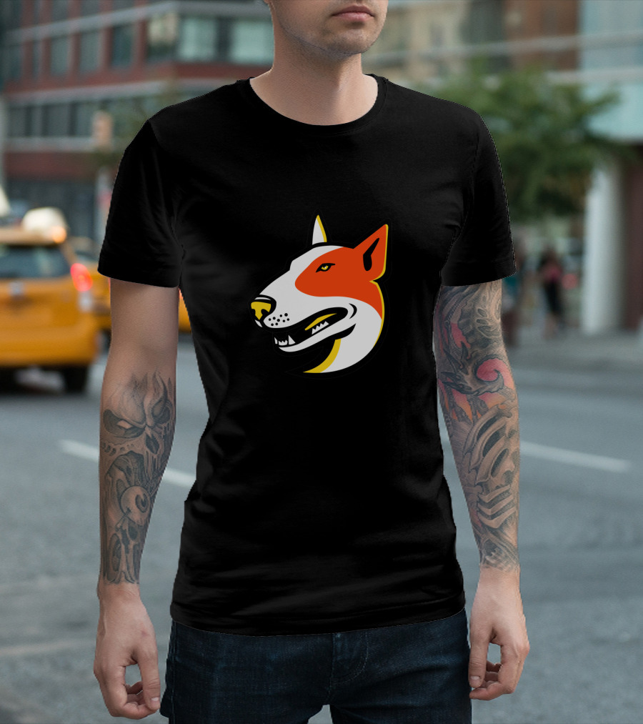 Bull Terrier Dog Mascot Head with Aggressive Expression T-Shirt