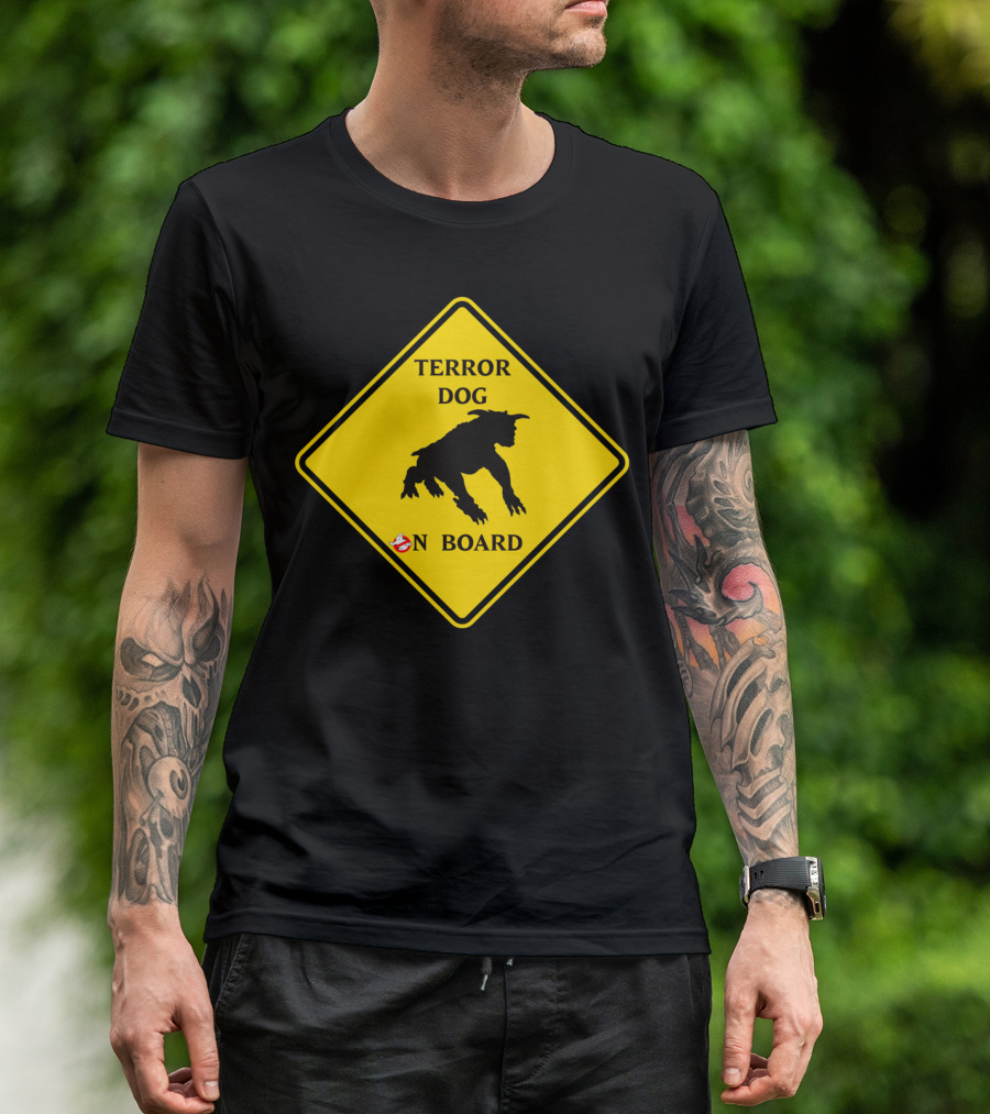 Ghostbusters Terror Dog On Board Sign Caution Stripe T-Shirt